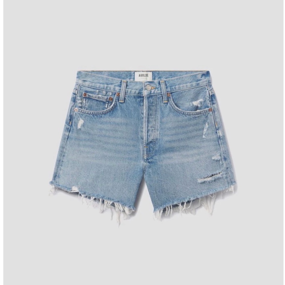 Agolde Parker Long Distressed Denim Cut Off Shorts - 26